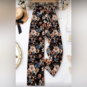 Women Floral Tie-Waist Wide Leg Casual Pants, Suitable For Spring & Summer